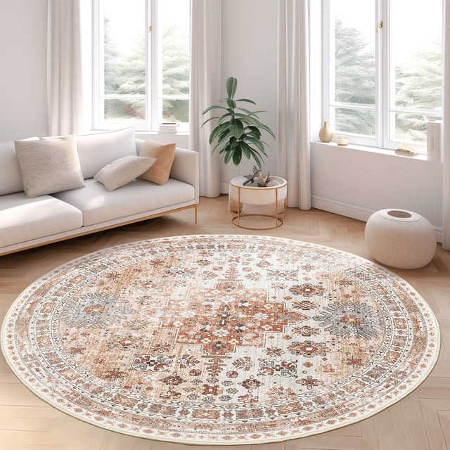 Alfombra Area Zesthome, lavable, redonda, vintage, antideslizante, de 6 pies