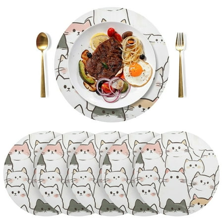 

Round Placemats Plate Mats 15 Inch Non-Slip Heat Resistant Washable PVC Set Table Decoration for Kitchen Dining Caetoon Cats