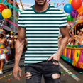 thumbnail image 2 of YANGXINX Mens Carnival Striped T-Shirts Texture Color Block Crew Neck Short Sleeve Tees Soft Breathable Casual Loose Pullover Tops, 2 of 4
