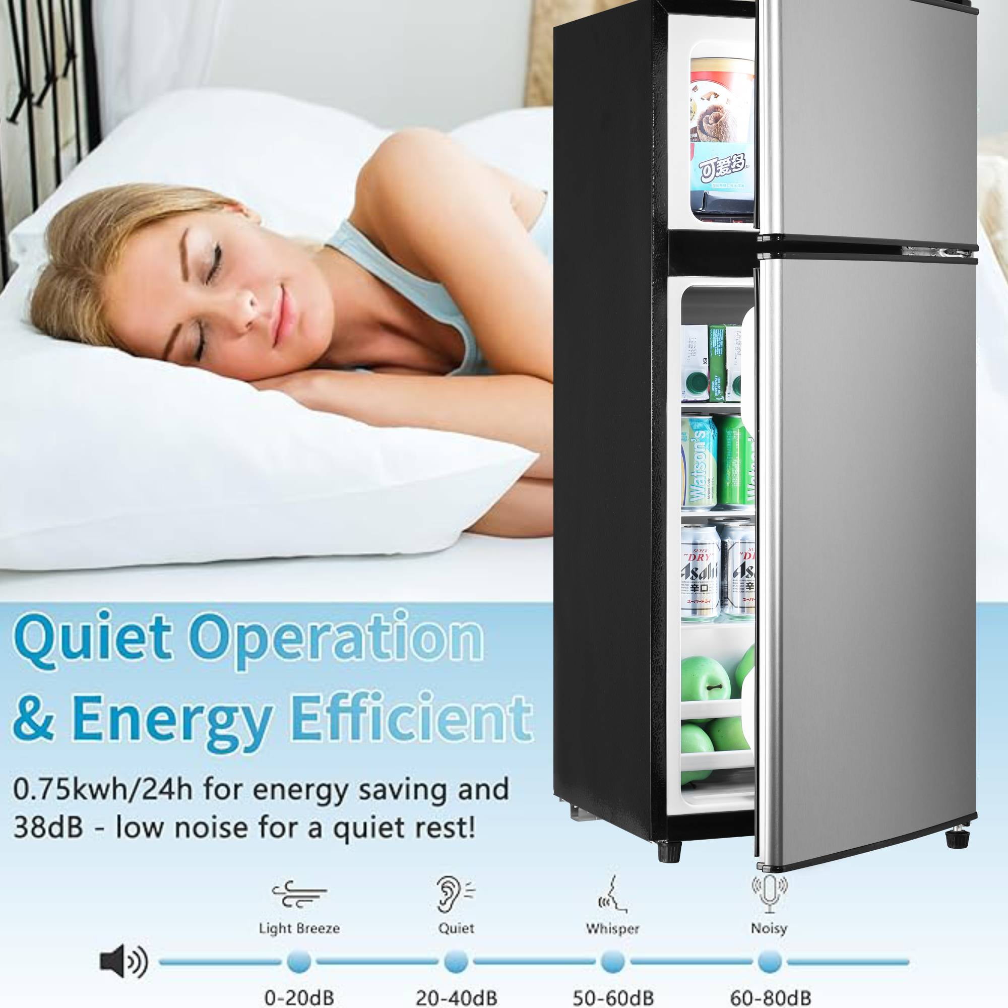 3.8 Cu.Ft Mini Fridge Freezer, 2 Door Small Refrigerator, 7 Level Adjustable Thermostat Freezer&nbsp;Fridge for Living Room, Kitchen and Apartment, Silver