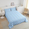 thumbnail image 3 of Erosebridal Checkered Gingham Bedding Queen Comforter Set, Blue Buffalo Down Comforter, Rectangle Geometry Decor, 3-Piece, 3 of 8