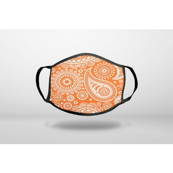Orange White Paisley - 3-Ply Reusable Soft Cloth Face Covering, Unisex, Cotton Inner Layer