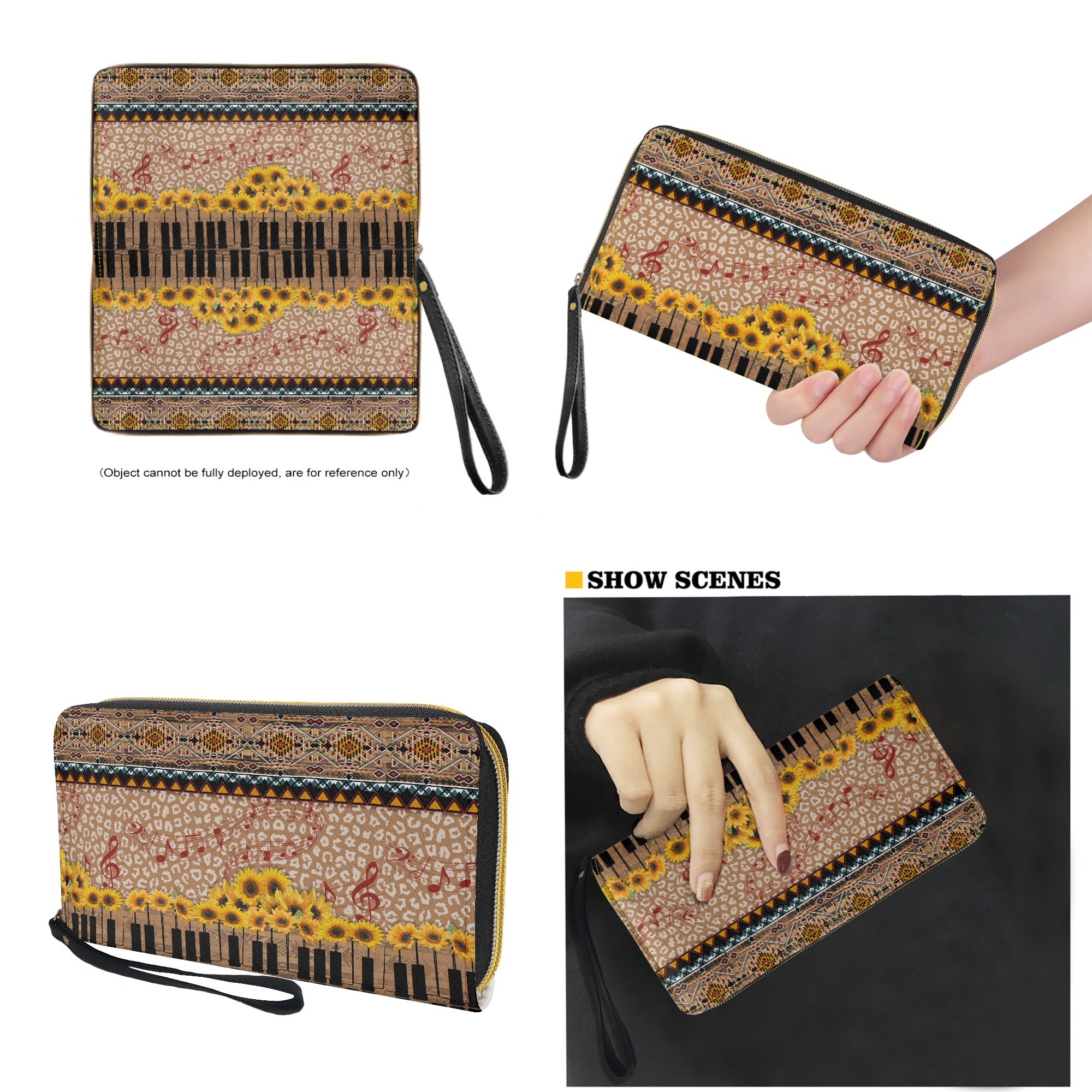 ZUXONGSY Aztec Leopard Sunflower Print 2 Pieces Waterproof Tote Handbag Card Holder Set for Women Large Capacity Work Bag with Matching Wallet Set for Shopping Work