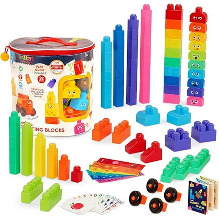 Battat Education – Locbloc Number & Counting Building Blocks, 107 Pieces Set for Toddlers 1  Years, Learning Stacking Toys, Educational Construction Blocks