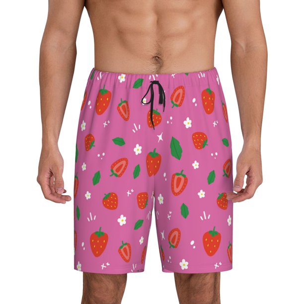 Fotbe Strawberry Floral Pantalones Cortos de Pijama para Hombre, Ropa de Dormir, Pantalones de Pijama Cortos para Hombre-Large