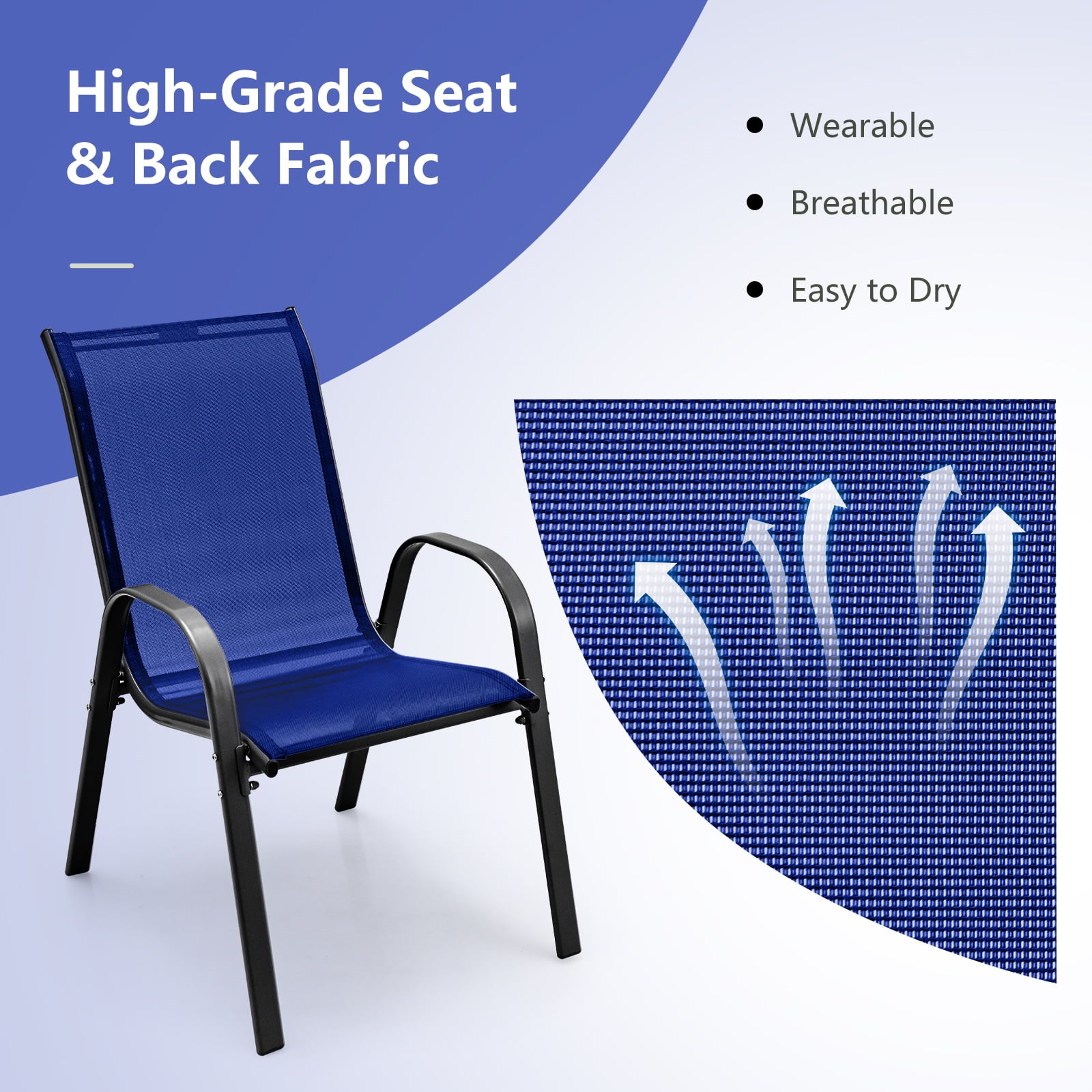 Costway 2PCS Patio Dining Chairs Stackable Armrest Space Saving Garden, Black & Navy
