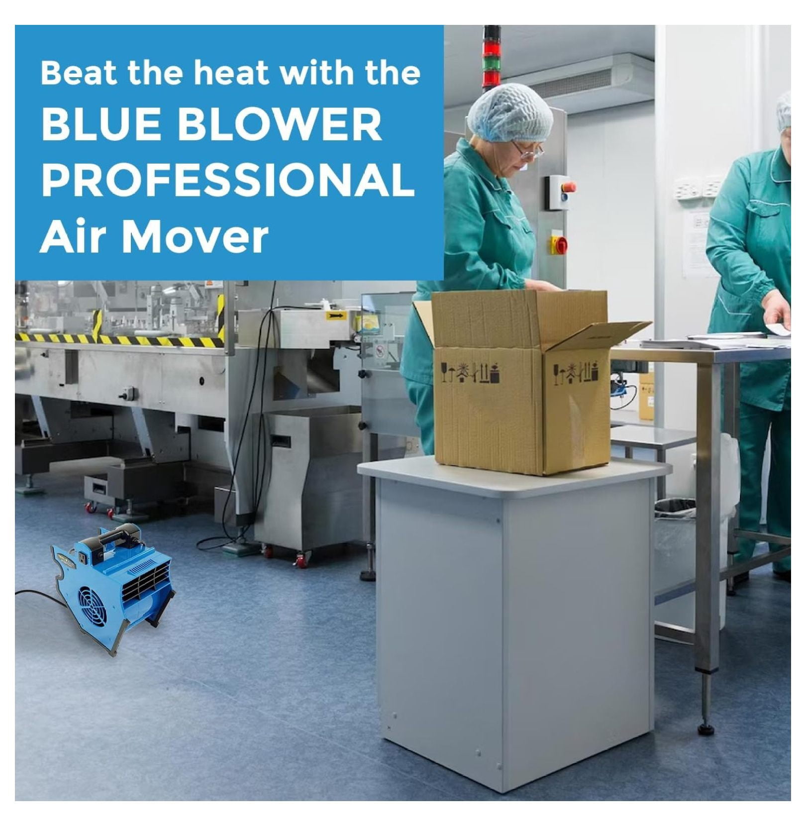 BLUE BLOWER 300 CFM 3 Speed with 2 built in outlets Adjustable Tilt Floor fan, Utility Blower, Floor Dryer for Cooling, Drying, Air Circulation, & Water Restoration