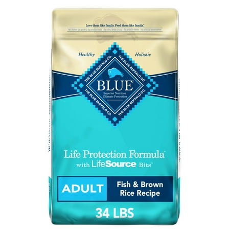 Blue Buffalo Life Protection Formula Fish and Brown Rice Dry Dog Food for Adult Dogs, Whole Grain, 34 lb. Bag