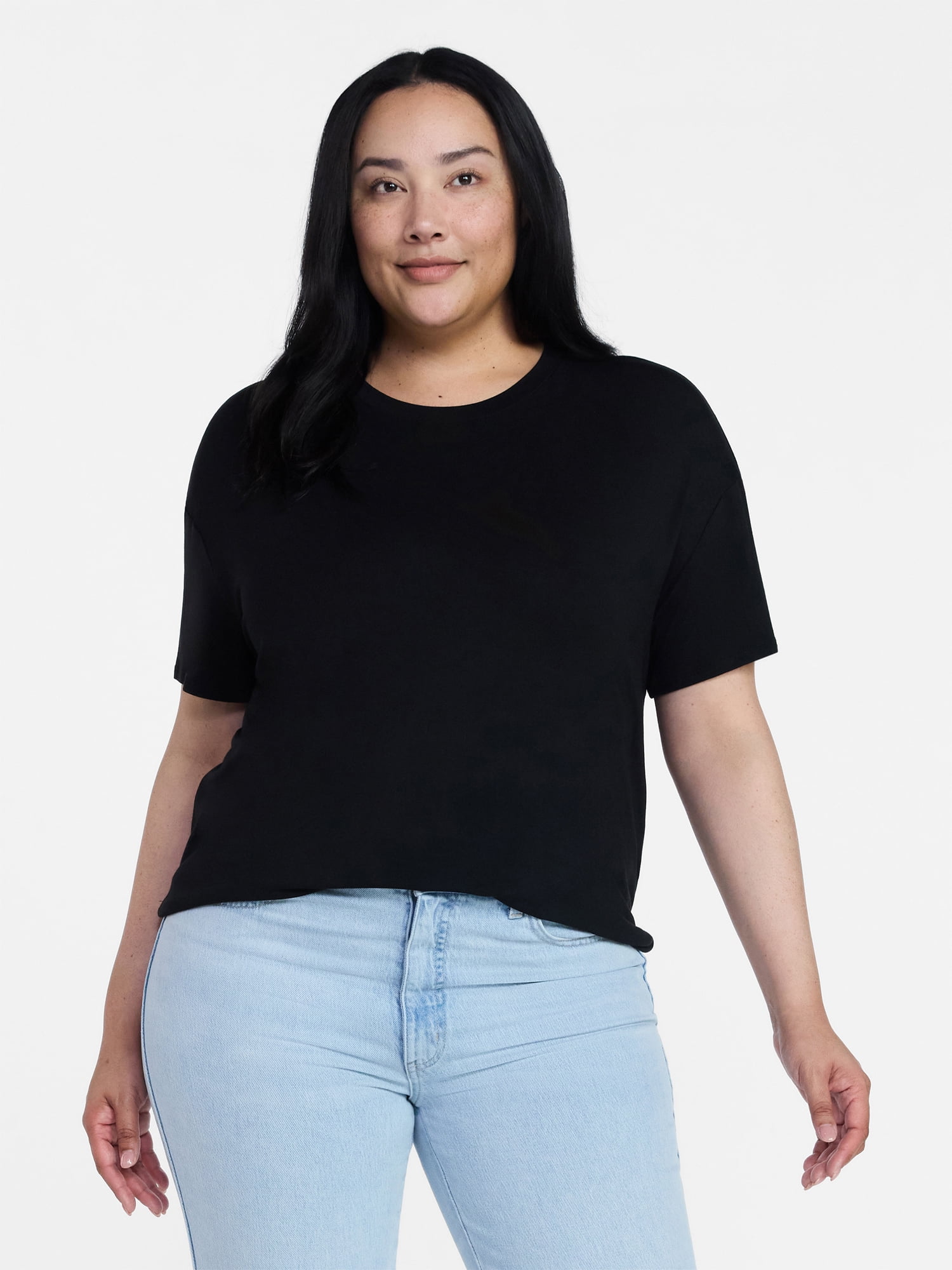 Time and Tru Women's Tunic Tee with Short Sleeves, Sizes XS-XXXL