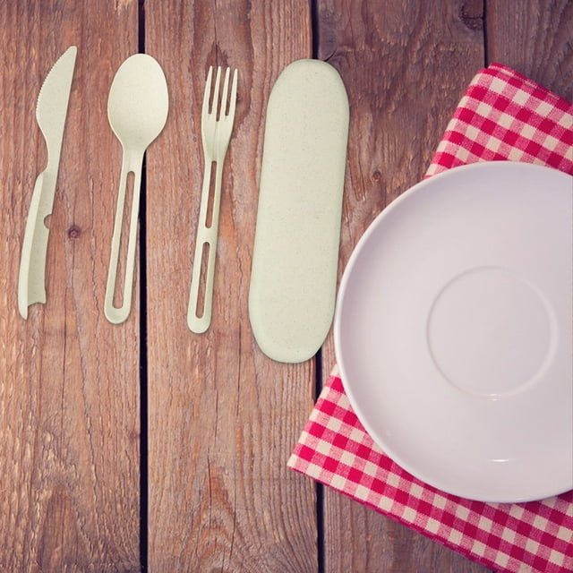 Juego de cubiertos de paja de trigo | Juego de cuchillo, tenedor y cuchara 3 en 1 para acampar y viajar | Utensilios de plástico ecológicos | Kit de comedor portátil para niños y adultos