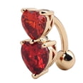 thumbnail image 2 of HEVIRGO Reverse Crystal Zircon Bar Belly Ring Gold Body Piercing Button Navel Two Hearts,Red, 2 of 9