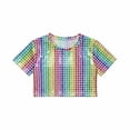 thumbnail image 3 of KKBOTIVE Girls Carnival Short Sleeve Sequin Shirts Party Glitter Sparkly Tops Casual Shimmer Tees for Kids Fashion Clothes, Multicolour Size: 17-18 Years, 3 of 5