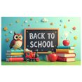 thumbnail image 1 of Colorful Back to School Themed Banner with Owl Book Train Elements Party Backdrop Decorations for School Events Classroom Decorations Student Celebrations, 1 of 4