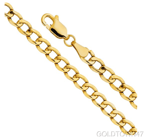 14k Yellow Gold Semi-solid Curb Chain Men 6.2 mm Wide Necklace