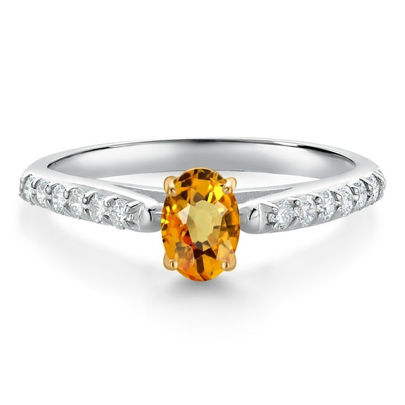 Gem Stone King 10K White and Yellow Gold Yellow Sapphire and White Lab Grown Diamond Engagement Ring for Women (0.80 Cttw, Oval 6X4MM, Gemstone September Birthstone, Size 5)
