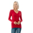 thumbnail image 5 of Simply Fashion Basic V Neck Long Sleeve T-Shirts - Stretch Cotton SpandexRED,SMALL, 5 of 5