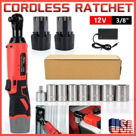 12V 3/8" Cordless Electric Ratchet Socket impact Wrench Right Angle Battery 60Nm
