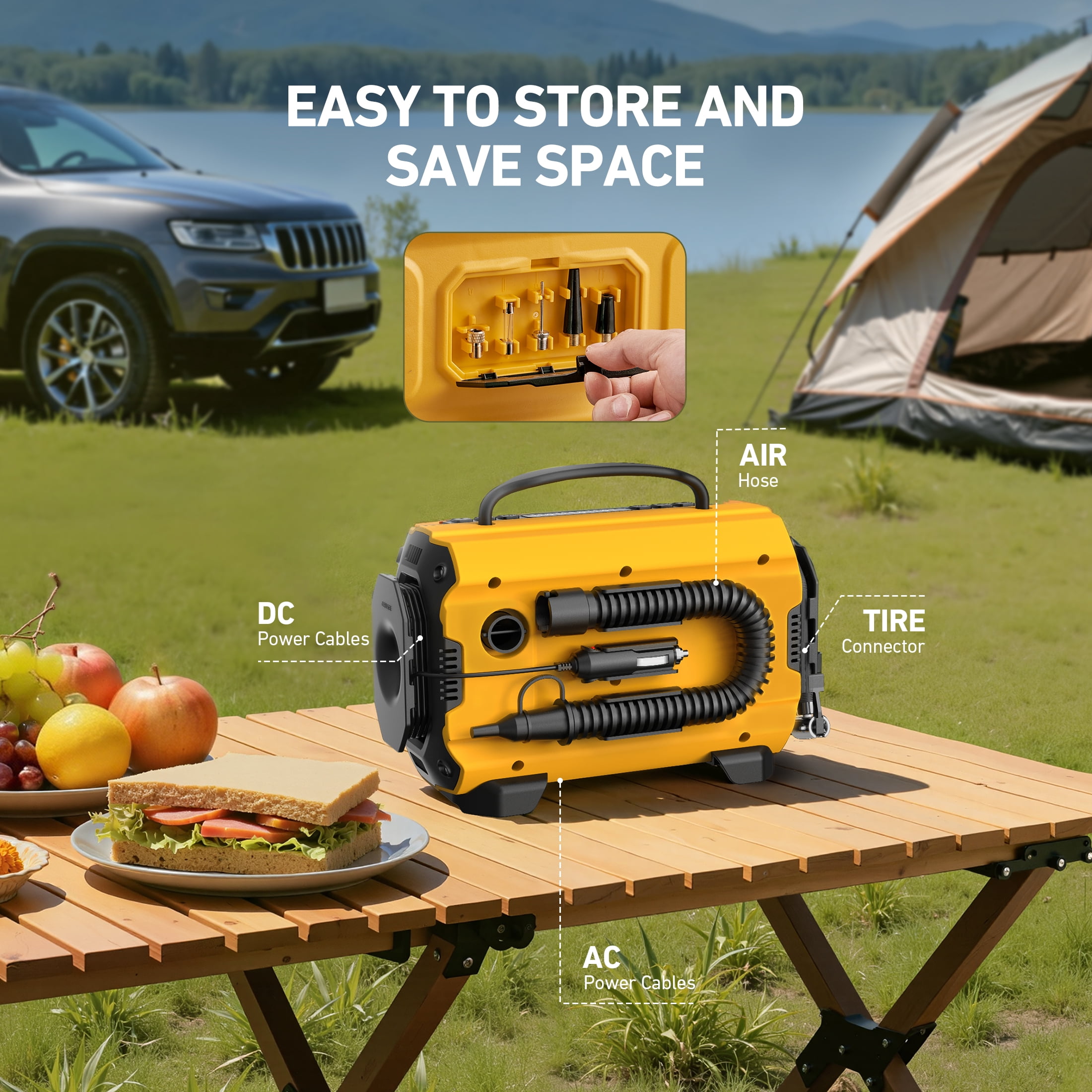 AstroAI Tire Inflator Air Compressor Portable Electric Pump for Tires, Air Pump with Dual Metal Motors Dual Power Sources 12V DC/110V AC