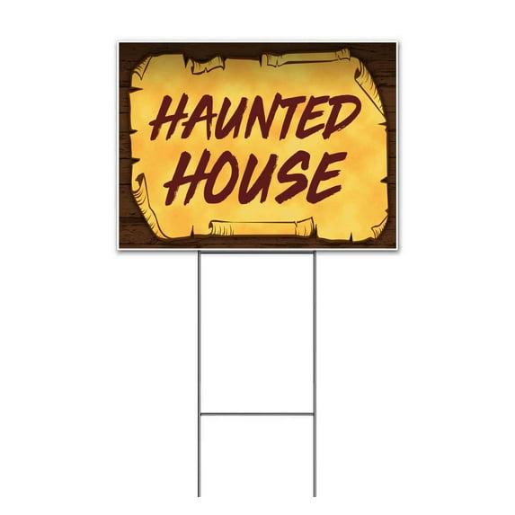 Haunted House Scroll (18" X 24") Yard Sign, Includes Metal Step Stake