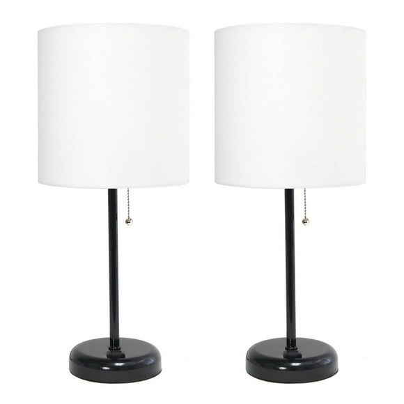 LimeLights Black Stick Lamp with Charging Outlet and Fabric Shade 2 Pack Set