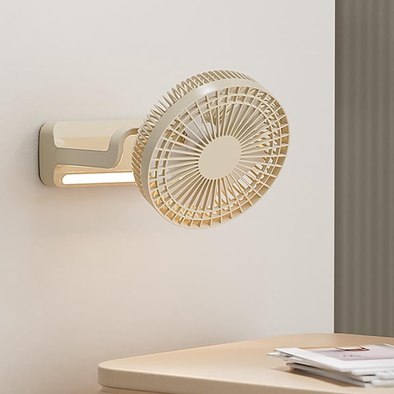 Wall Mount Hanging Desktop Fan with LED Ambient Light USB Rechargeable Cooling Fan Portable Quiet Mini Air Circulator Fan for Bedroom Camping RV Dorm