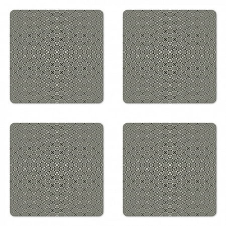 

Vintage Coaster Set of 4 Square and Stripe Pattern Abstract Optical Illusion Simple Retro Grid Square Hardboard Gloss Coasters Standard Size Charcoal Grey and Ivory by Ambesonne