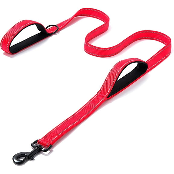 Heavy Duty Dog Leash - 2 Handles by Padded Traffic Handle for Extra Control, 6foot Long - Perfect for Medium to Large Dogs (6 ft, red)