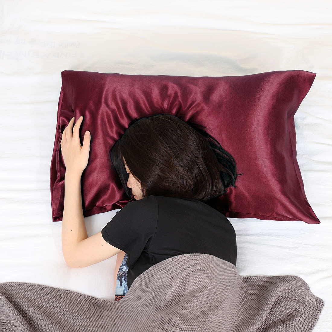 Unique Bargains 4 Pack Satin Pillowcases with Envelope Closure Burgundy Standard