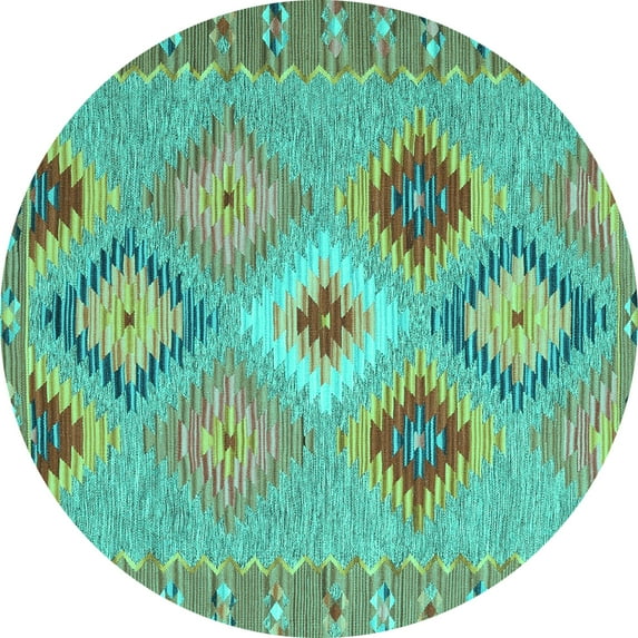 Ahgly Company Indoor Round Southwestern Turquoise Blue Country Area Rugs, 4' Round