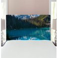 thumbnail image 2 of Landscape Headboard, Lake in Northern Canada with Slim Trees and Snowy Frozen Mountain Novelty, Upholstered Decorative Metal Bed Headboard with Memory Foam, Twin Size, Blue White Green, by Ambesonne, 2 of 3