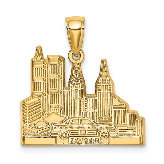 FB Jewels 14K Yellow Gold Cut Out New York Skyline with Taxi Pendant