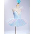thumbnail image 3 of Doomiva Kids Girls Ballet Tutu Dress Sequin Swan Lake Dance Ballerina Skirted Leotard Gymnastics Camisole Outfits Light Blue 130, 3 of 7