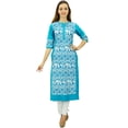 thumbnail image 1 of Phagun Kurta Droite Bleue de Designer pour Femme, Manches 3/4, Kurti Décontractée Imprimée-6, 1 of 1