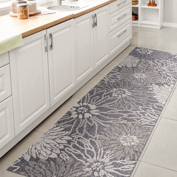 JONATHAN Y SANTA MONICA 2 x 8 Runner Rug, Bahamas All-Over Floral - Navy/Gray, SMB209A-28