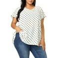thumbnail image 5 of Unique Bargains Women's Plus Tops V Neck Tie Waist Polka Dots Ruffle Short Sleeve Blouse 1X White, 5 of 7