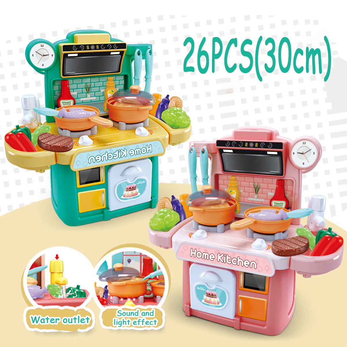 Kitchen Playset With Light Sound Effect Pretend Child Kids Play Toy Cooking Set 