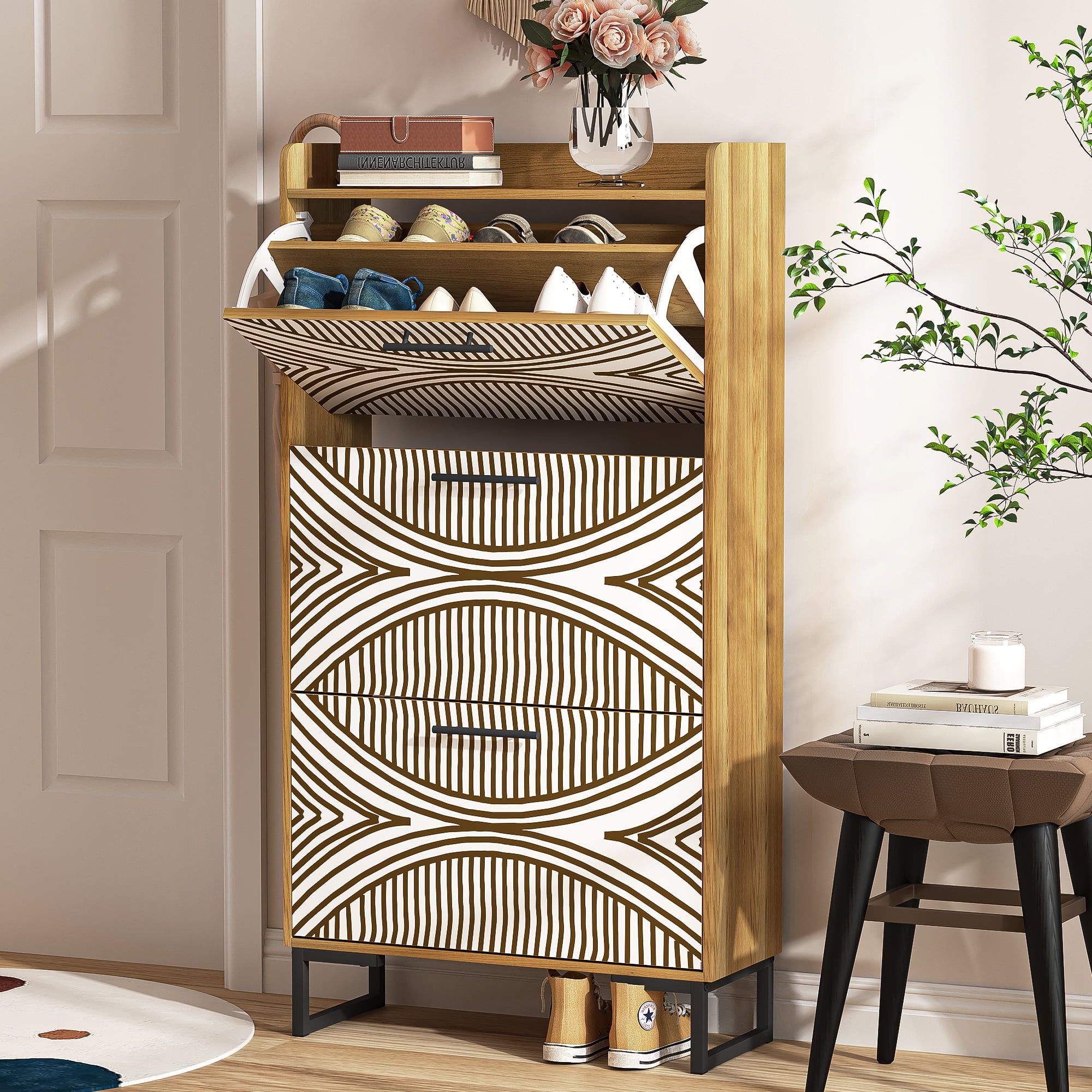 YYAo Entryway Shoe Cabinet, Shoes Storage Organizer Narrow Shoe Storage Rack with Flip Doors, Tipping Bucket Shoe Cabinet for Closet, Living Room, Brown YYAo Entryway Shoe Cabinet, Shoes Storage Organizer Narrow Shoe Storage Rack with Flip Doors, Tipping Bucket Shoe Cabinet for Closet, Living Room, Brown