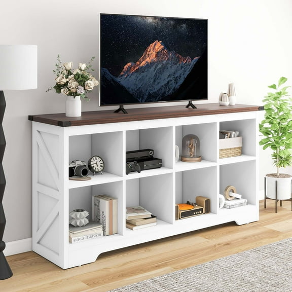 Craftian 8 Cube Organizer Bookcase, Farmhouse Cubby Bookcase, Horizontal Open Shelf Bookshelf for Living Room, Bedroom, Home Office, White