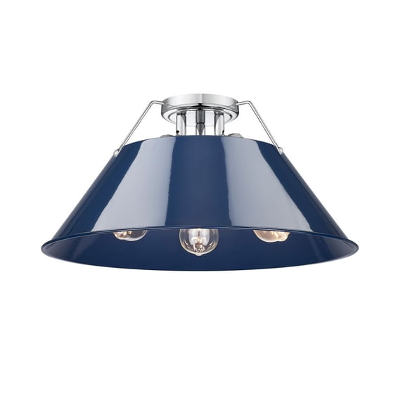 3306-3FM CH-NVY-Golden Lighting-Orwell - 3 Light Flush Mount-9.25 Inches Tall and 18.75 Inches Wide-Chrome Finish-Matte Navy Shade Color