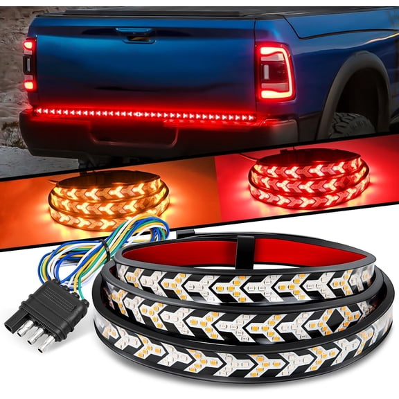 Nilight Truck Tailgate Light Strip 48Inch Arrow 432 LED with Red Running Brake Lights Amber Turn Signals Strobe Lights