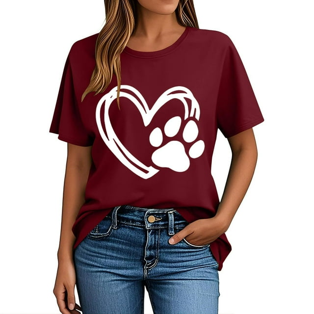 Pisexur Hauts pour Femmes T-Shirt Graphique de la Saint-Valentin - Col Rond Manches Courtes Imprimé Vin,3TG