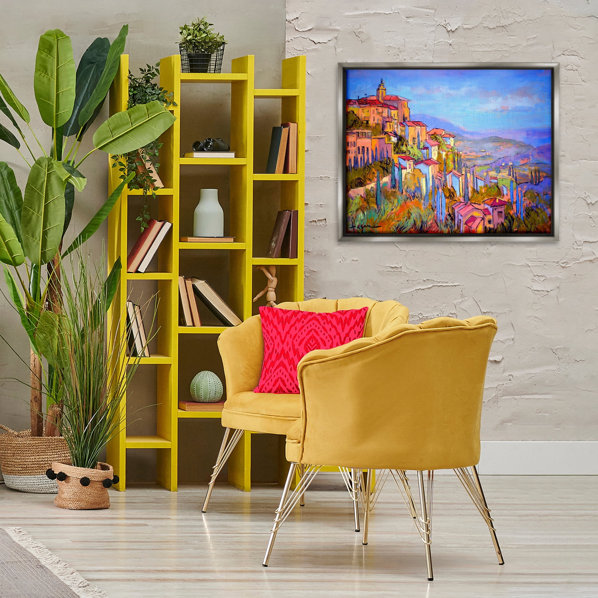 Stupell Industries Blue Shadowed Cityscape Landscape & Nature Painting Gray Floater Framed Canvas Art Print Wall Art, 31 x 25