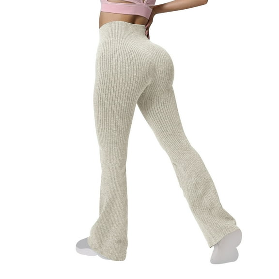 VBVC No Boundarie Women's Flare Knitted Leggings,High Waisted Yoga Pants For Women,Ladies Hip Lift Bell Bottom,Beige,SizeS