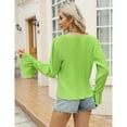 thumbnail image 4 of Women's Deep V Neck Button Front Split Slit Short Bell Sleeve Elegant Blouse Y2k Tops Shirt, 4 of 5