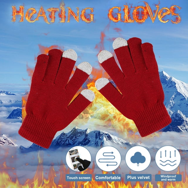Gants Antidérapants pour Hommes et Femmes en Laine Tricotée Extensible, Couleur Unie, Gants de Cyclisme, Mitaines, Gants d'Hiver Rouges