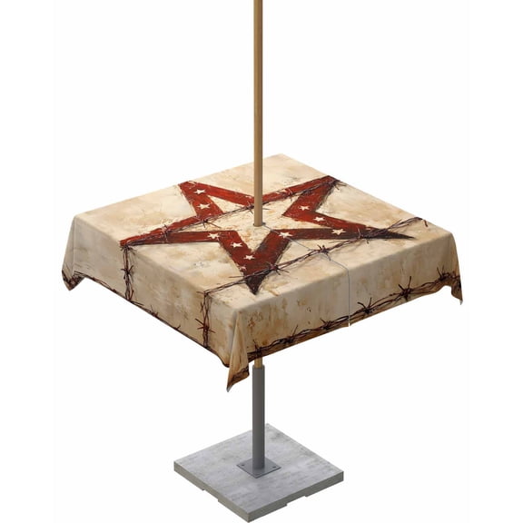 nqOlkjepod Texas Star Western Outdoor Tablecloth with Umbrella Hole & Zipper, Country Retro Vintage Square Table Cover 60x60 Inch, Dining Waterproof Table Cloth Protector for Patio/Party/Picnic