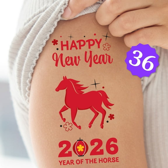 Big Dot of Happiness 2026 Lunar New Year Temporary Tattoos, Happy New Year Party Favors for Kids and Adults, 2026 Year of the Horse Temporary Tattoos, Set of 12
