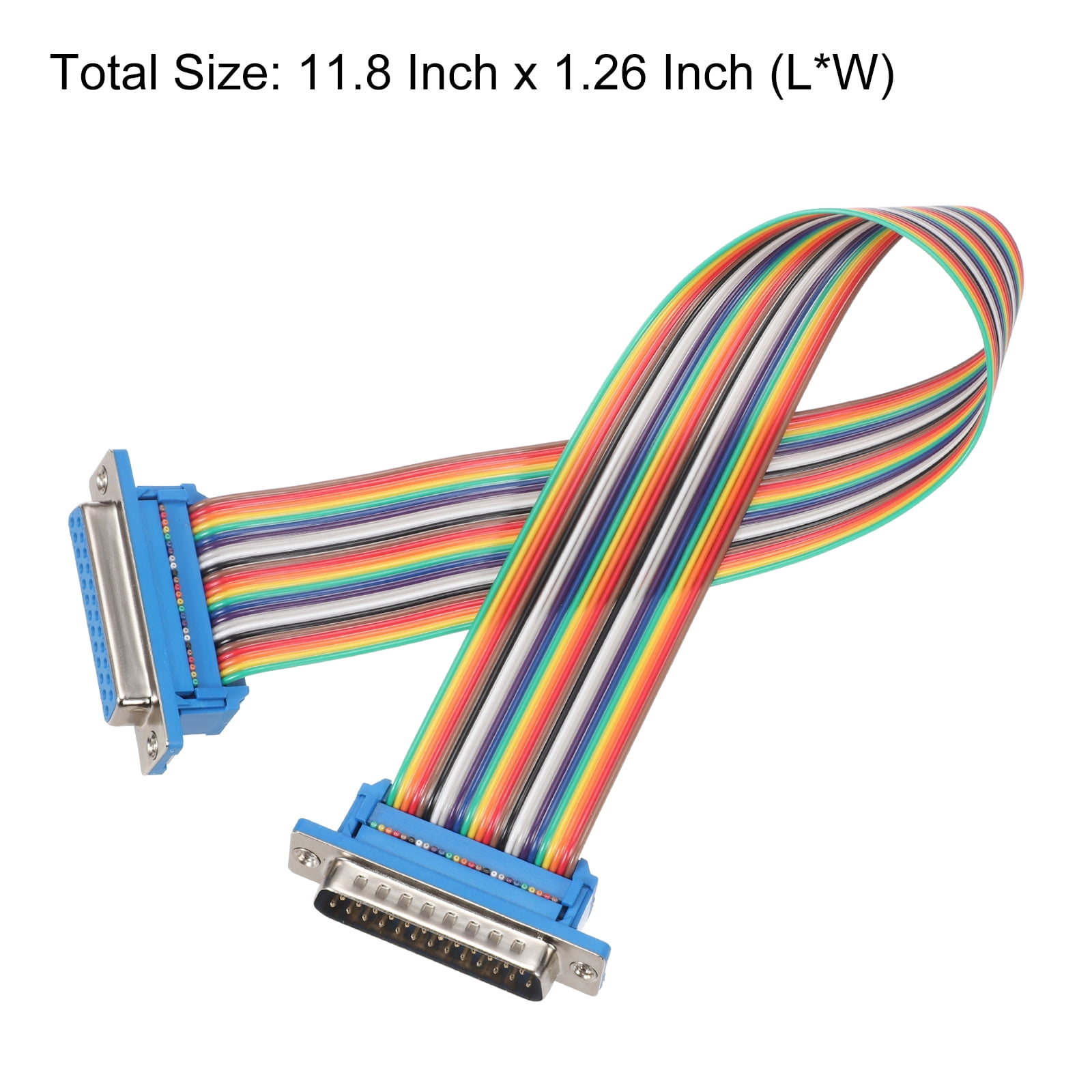 4 Pcs IDC Rainbow Wire Flat Ribbon Cable DB25 Male to DB25 Female 11.8 Inch Length 2.54mm Pitch Breadboard Jumper Wires for Electronic Projects