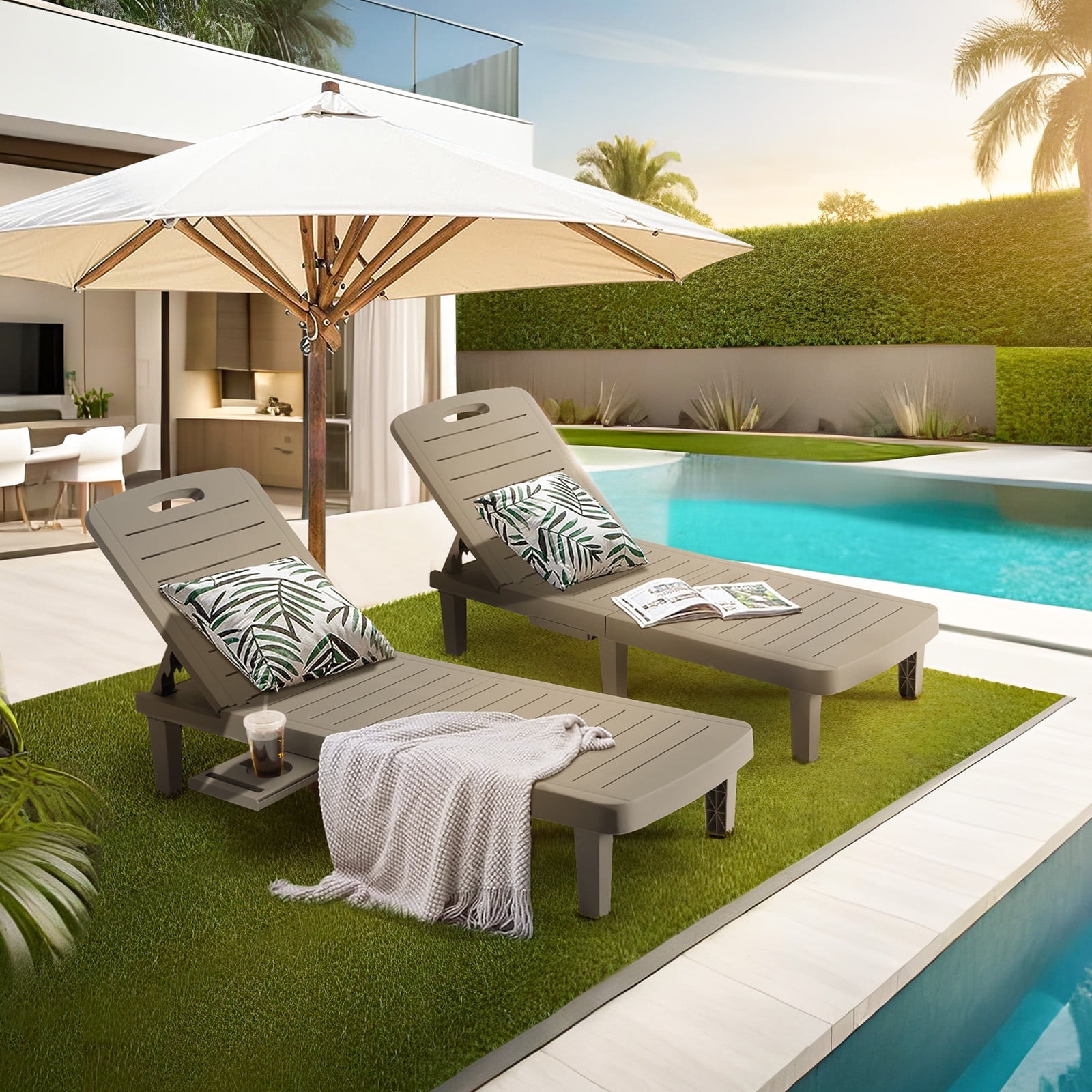 ELPOSUN Oversized Outdoor Chairse Lounge Chair, 5-Level Adjustment Backrest, Extra Widen Chaise with Cup Holder Easy Assembly for Pool Beach Garden