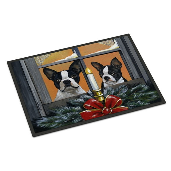 Carolines Treasures PPP3248JMAT Boston Terrier Looking for Santa Christmas Door Mat Indoor Rug or Outdoor Welcome Mat